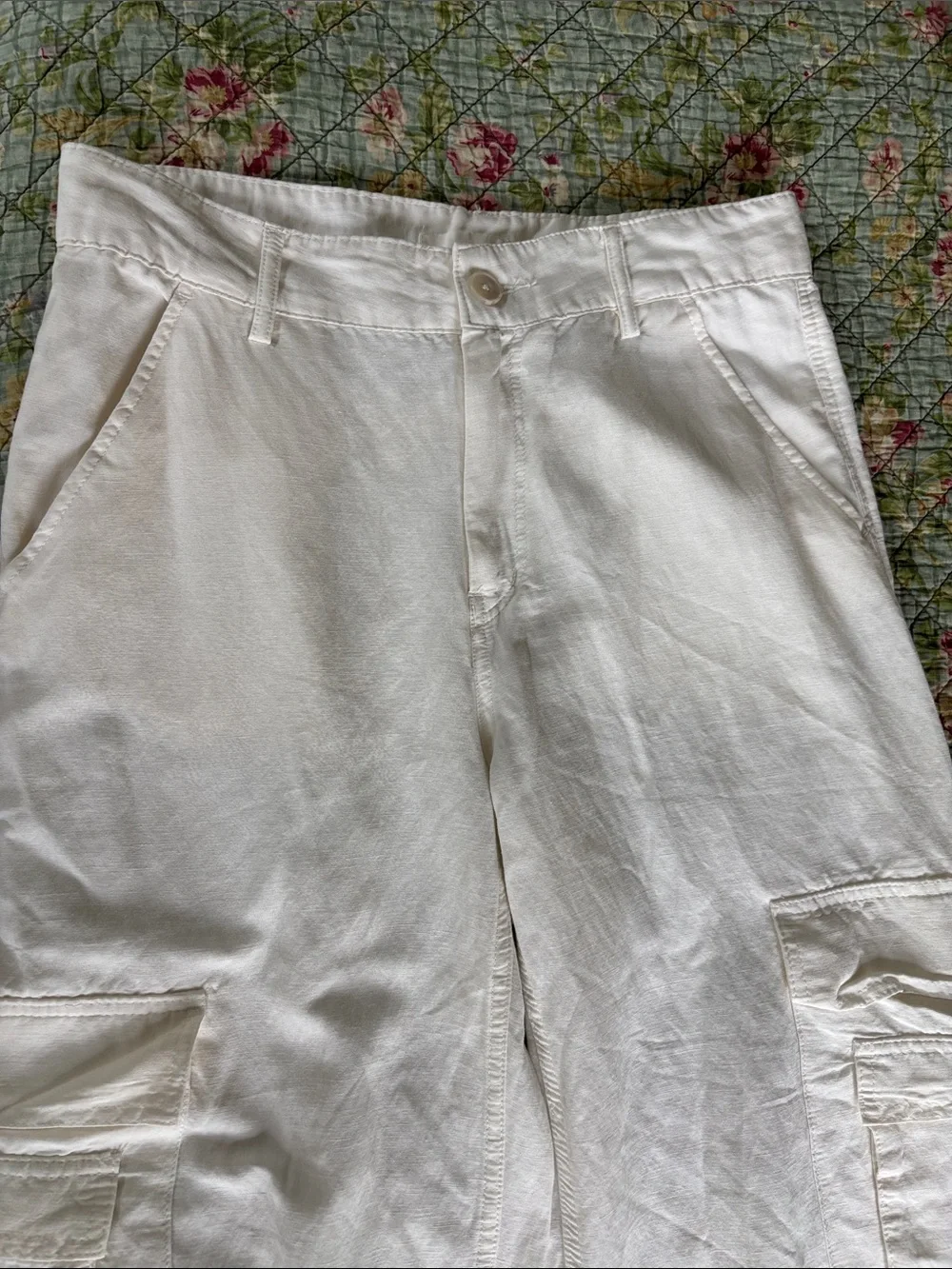 H&M linen blend Ivory/ Cream Cargo Utility Pants S